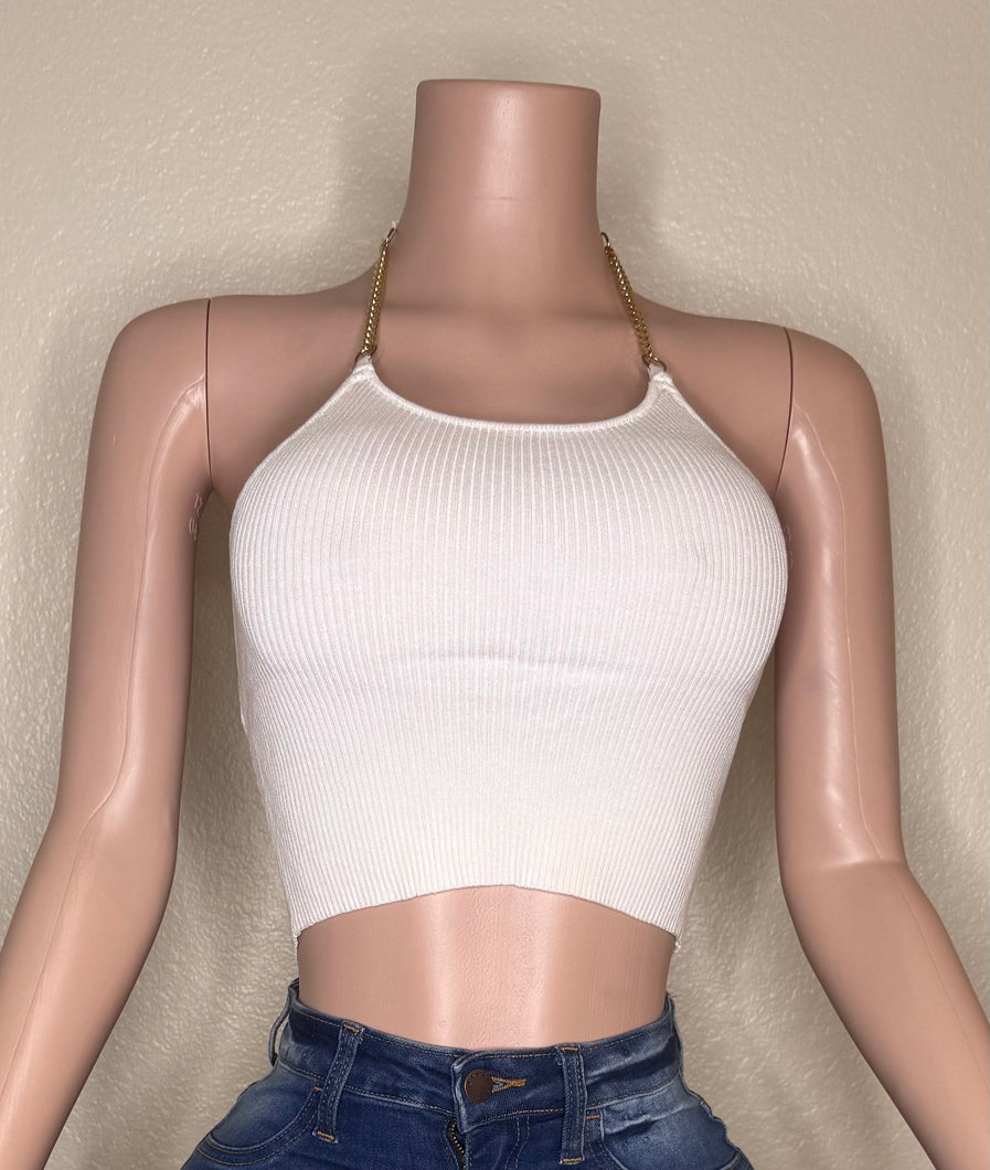Gold Digger Halter Top (White)
